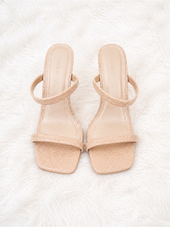 Forever 21 Shoes - Forever 21 Nude Strappy Heels Size 5.5 Minimalist Square Toe Stiletto Sandals